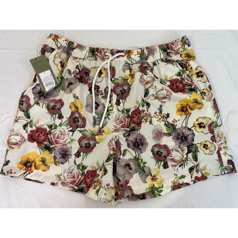 NWT Goodfellow & Co. Men's S Multi-color Floral Drawstring Swim Trunks Sz L